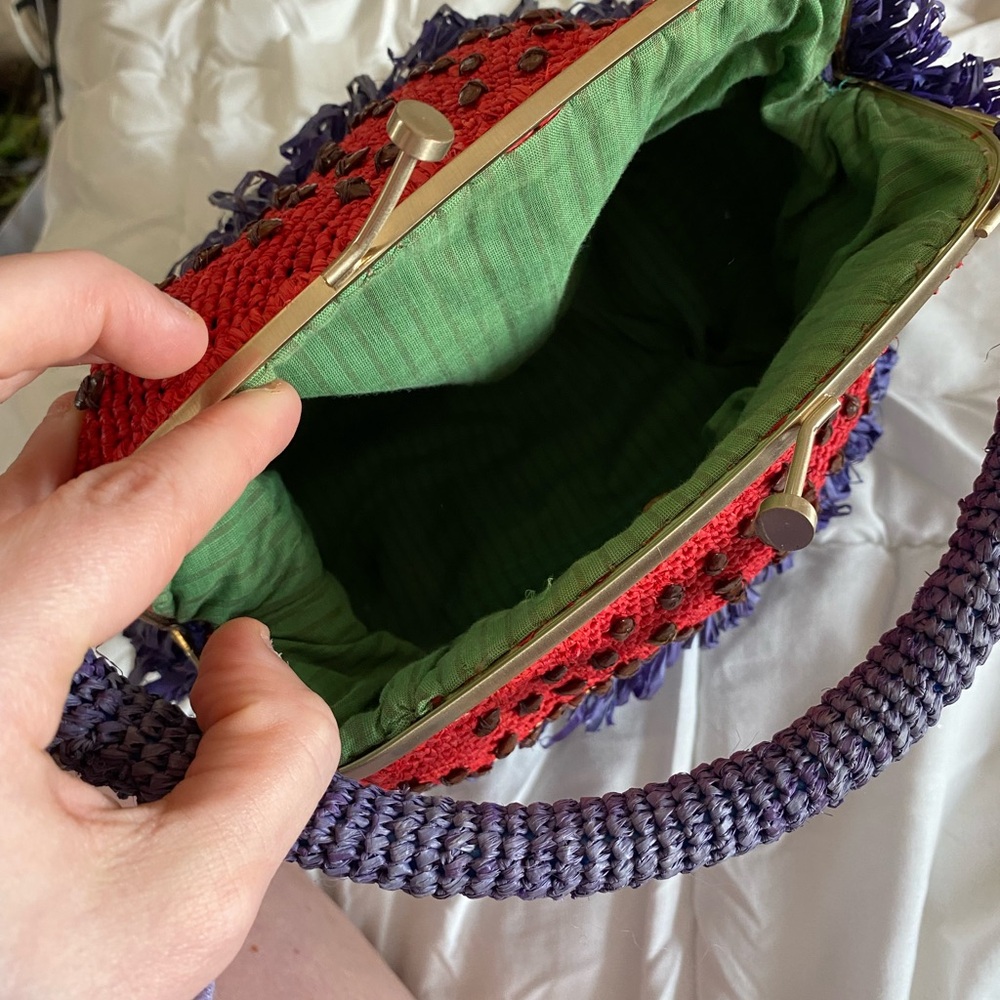 VINTAGE JAMIN PUECH  Watermelon Bag! Kitschy rattan watermelon bag. RARE FIND! - Picture 5 of 8